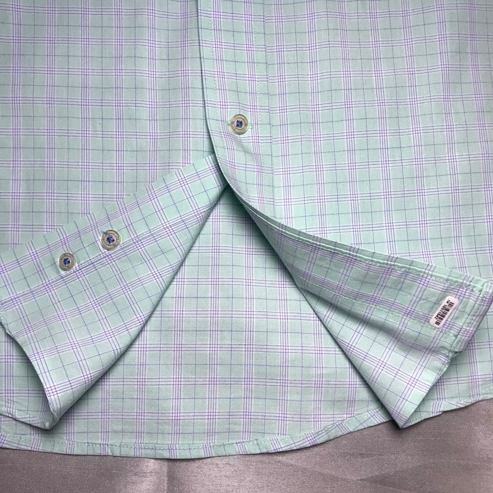 Southern Tide Mens Large Mint Green Purple Plaid Long Sleeve Button Down Shirt - Picture 8 of 15